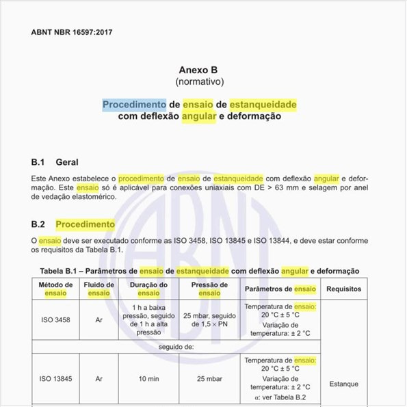 Target Normas de estanqueidade deflexão angular deformação