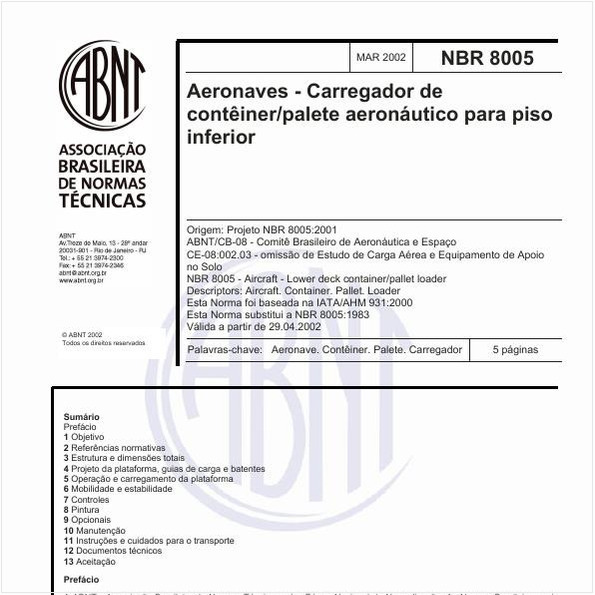 ABNT NBR 8005 NBR8005 Aeronaves Carregador de cont iner palete