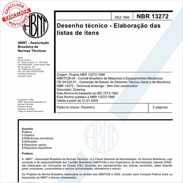 ABNT NBR 13272 NBR13272 Desenho Técnico - Elaboração Das Listas De