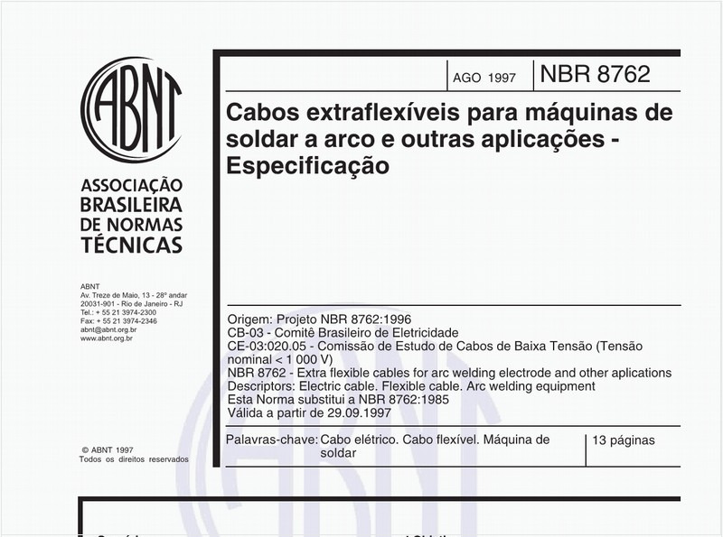 ABNT NBR 8661 NBR8661 Cabos de formato plano com isolação extrudada