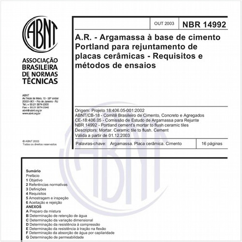 ABNT NBR 16541 NBR16541 Argamassa para assentamento e revestimento