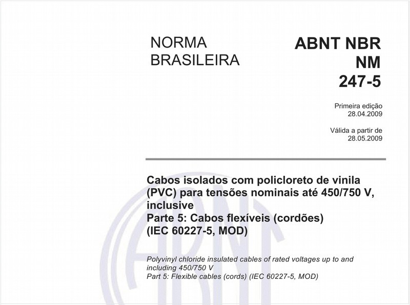 ABNT NBR 9375 NBR9375 Cabos de potência com isolação sólida