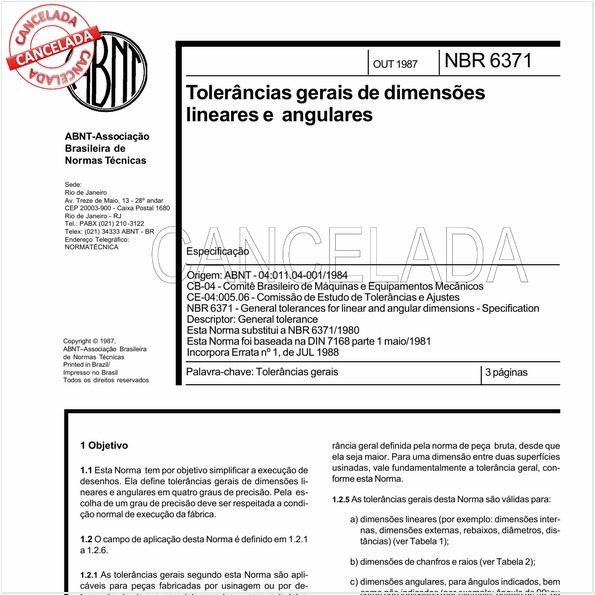 Target Normas Abnt Nbr 6371 Nbr6371 Tolerâncias Gerais Dimensões 3591