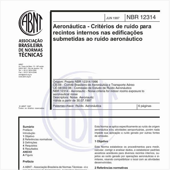 ABNT NBR12314 de 06 1997 Aeron utica Crit rios de ru do para recintos internos nas edifica es submetidas ao ru do aeron utico