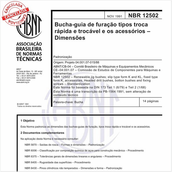 Target Normas Abnt Nbr 12502 Nbr12502 Bucha Guia De Furação Tipos 3440