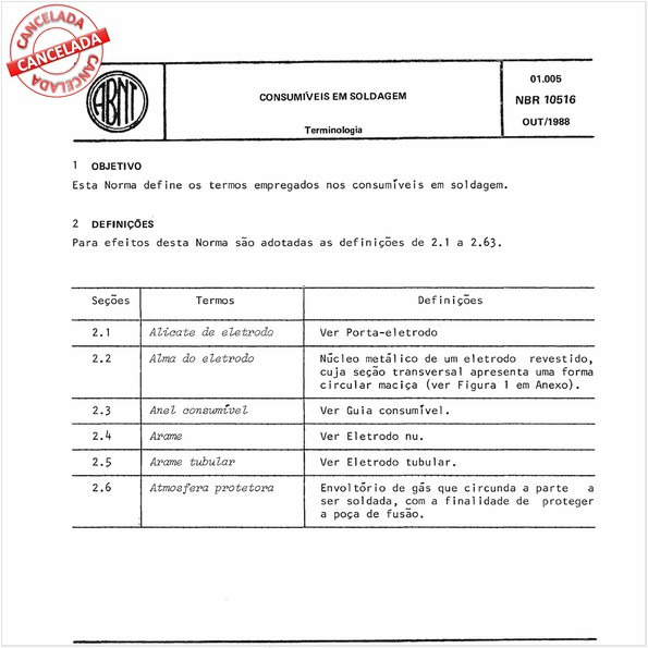 Target Normas: ABNT NBR 10516 NBR10516 Consumíveis Soldagem